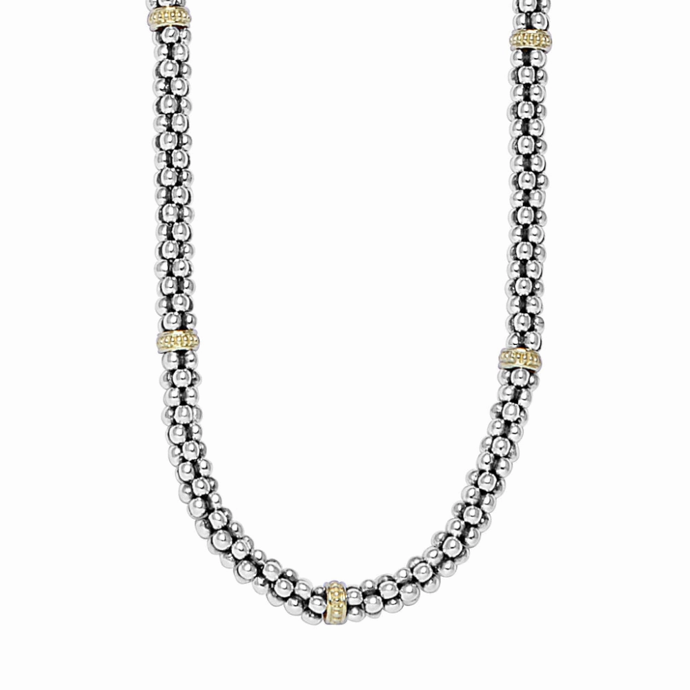 Lagos Two-Tone Caviar 5mm Beaded Gold Station Necklace