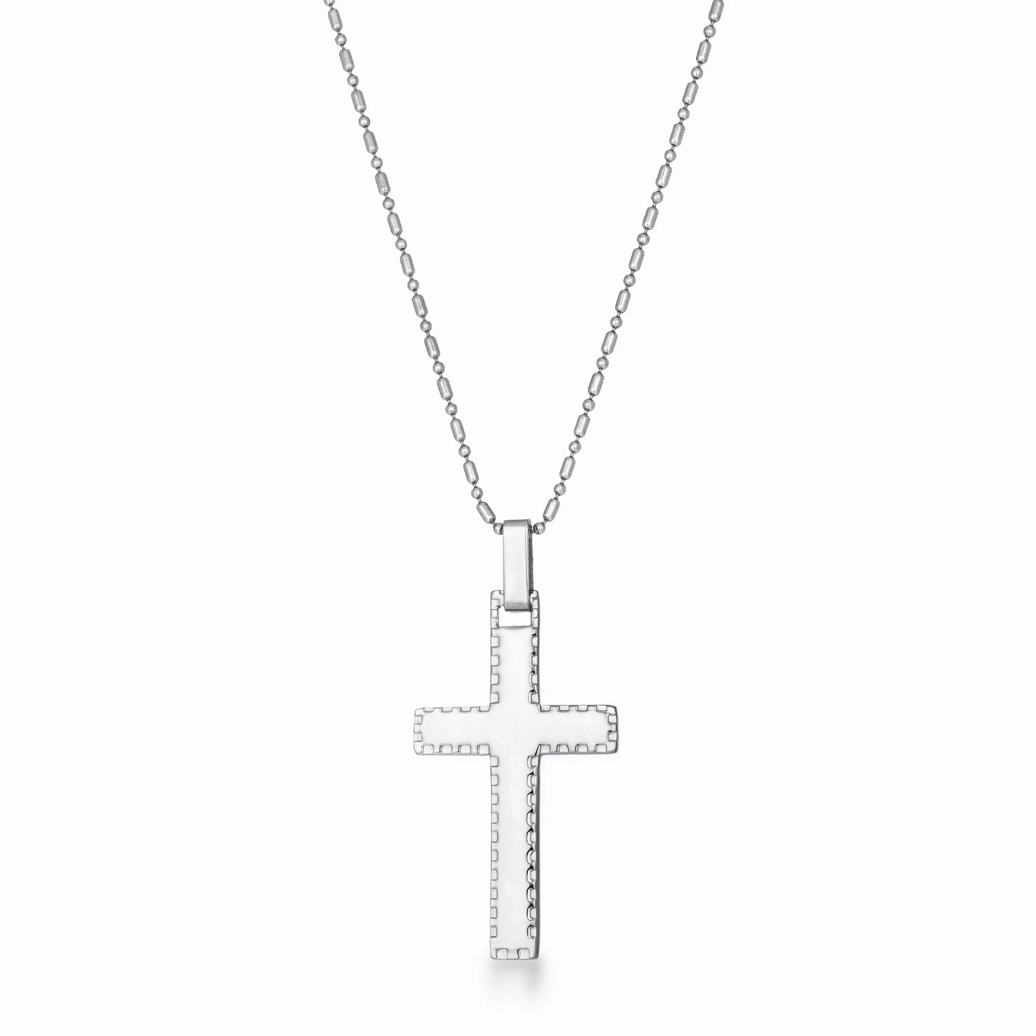 Large Stainless Steel Cross Necklace with Laser Etched Design