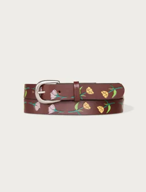 Lucky Brand Skinny Leather Jean Belt With Floral Embossed And Handpaint Dark Brown Lucky Brand