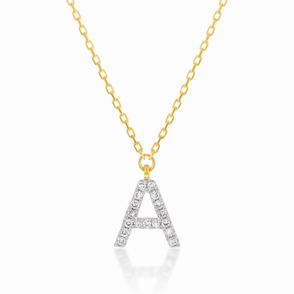 Luminesce Lab Diamond A Initial Pendant in 9ct Yellow Gold with Adjustable 45cm Chain