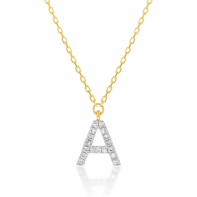 Luminesce Lab Diamond A Initial Pendant in 9ct Yellow Gold with Adjustable 45cm Chain