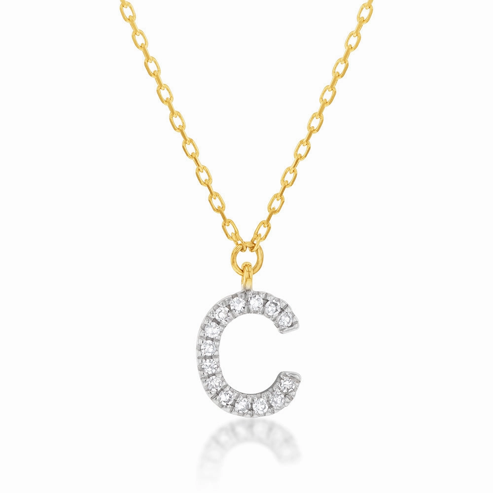 Luminesce Lab Diamond C Initial Pendant in 9ct Yellow Gold with Adjustable 45cm Chain