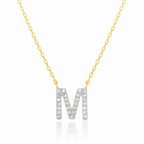 Luminesce Lab Diamond M Initial Pendant in 9ct Yellow Gold with Adjustable 45cm Chain