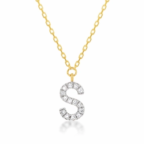 Luminesce Lab Diamond S Initial Pendant in 9ct Yellow Gold on Adjustable 45cm Chain