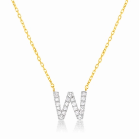 Luminesce Lab Diamond W Initial Pendant in 9ct Yellow Gold with Adjustable 45cm Chain
