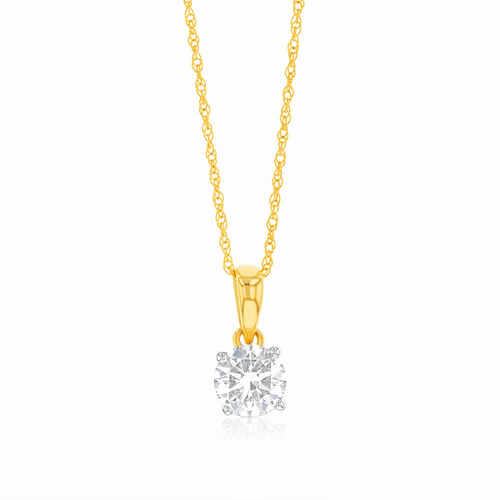 Luminesce Lab Grown 1/2 Carat Diamond Solitaire Pendant on 9ct Yellow Gold Adjustable Chain