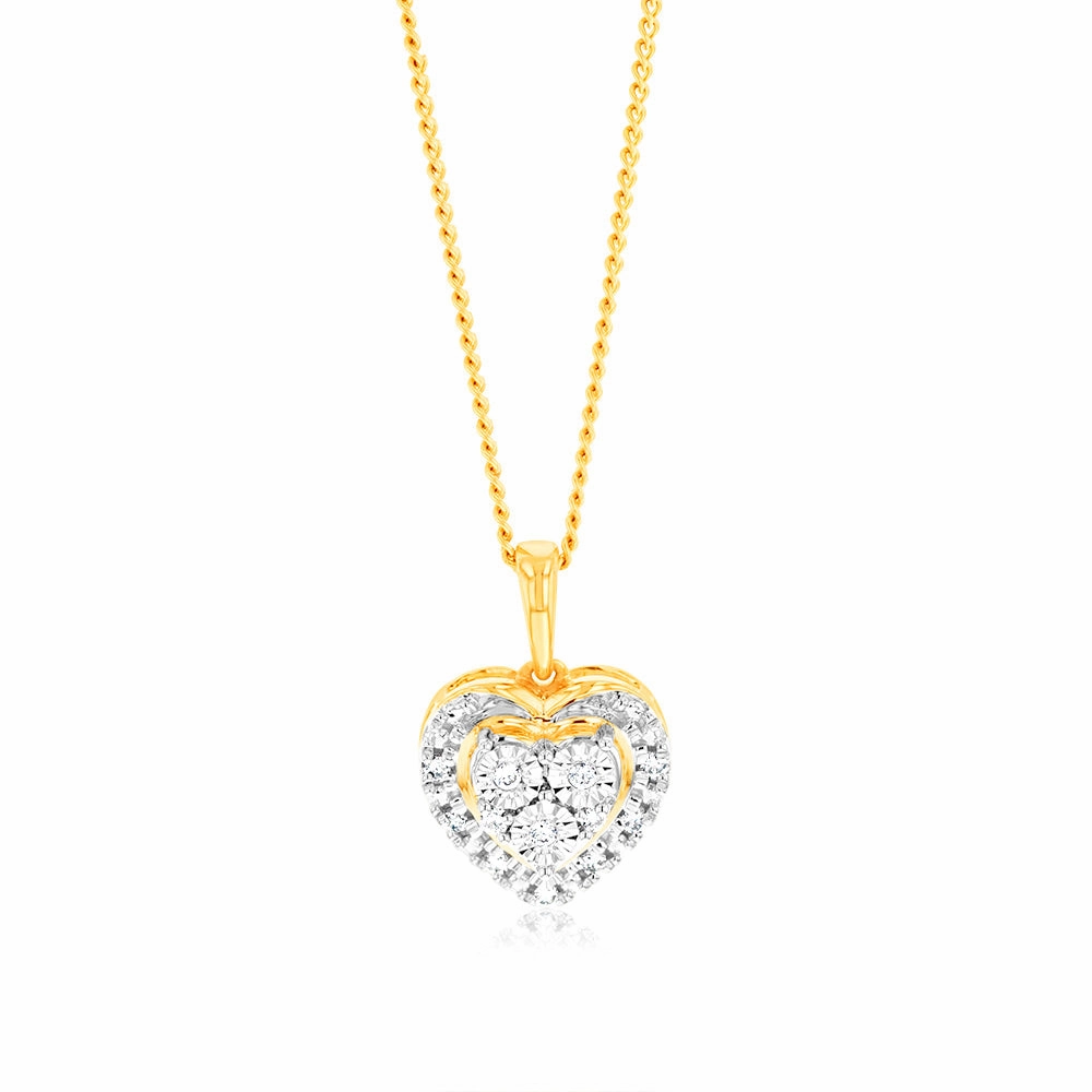 Luminesce Lab Grown 9ct Yellow Gold 16 Diamonds Heart Pendant