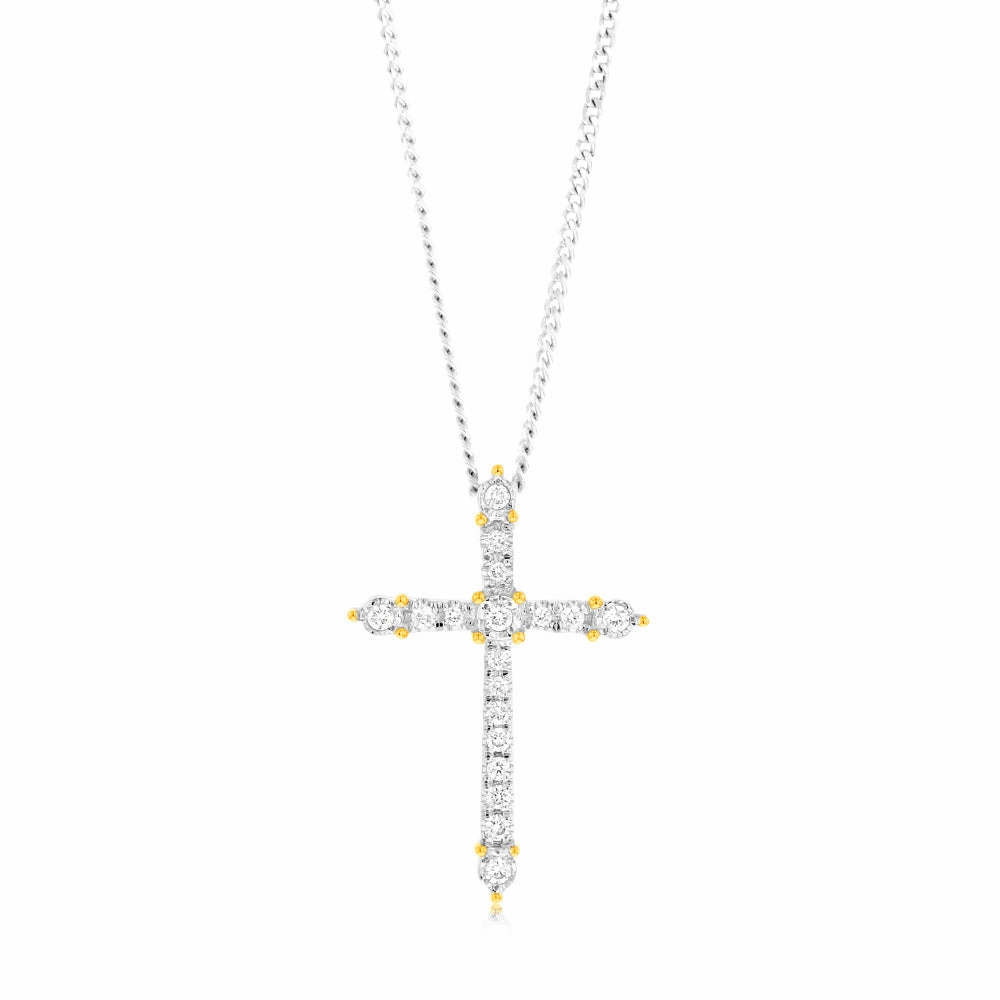 Luminesce Lab Grown 9ct Yellow Gold 1/10 Carat Cross Diamond Pendant