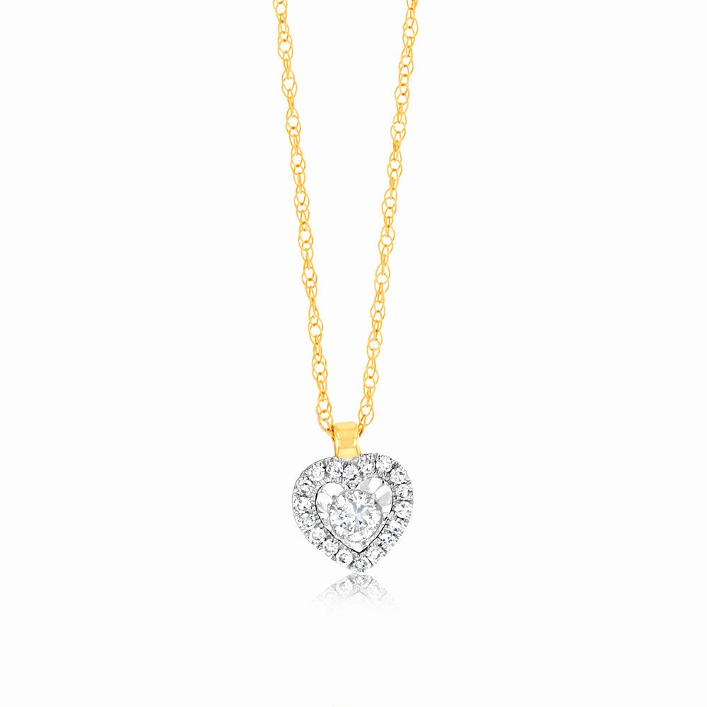 Luminesce Lab Grown 9ct Yellow Gold 1/10 Carat Diamond Heart Pendant on 45cm Chain