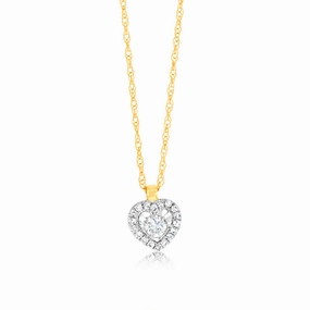 Luminesce Lab Grown 9ct Yellow Gold 1/10 Carat Diamond Heart Pendant on 45cm Chain