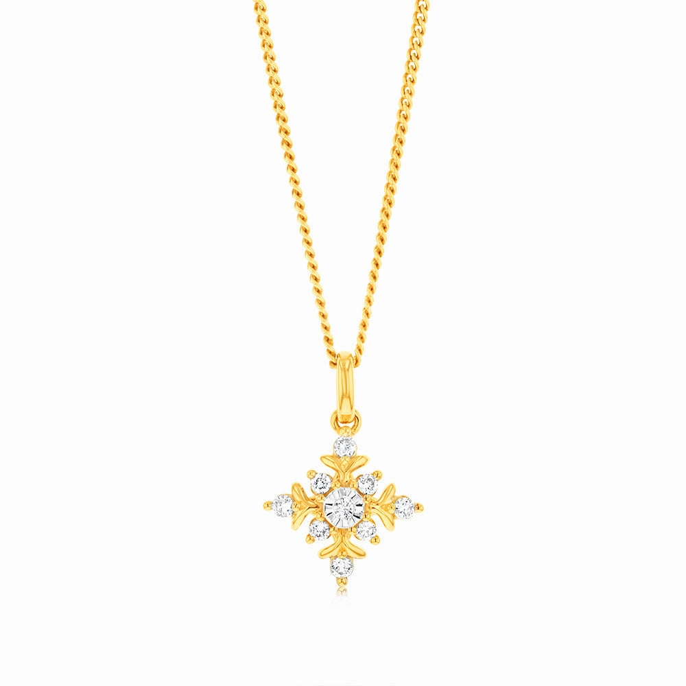 Luminesce Lab Grown 9ct Yellow Gold 1/10 Carat Diamond Snowflake Pendant