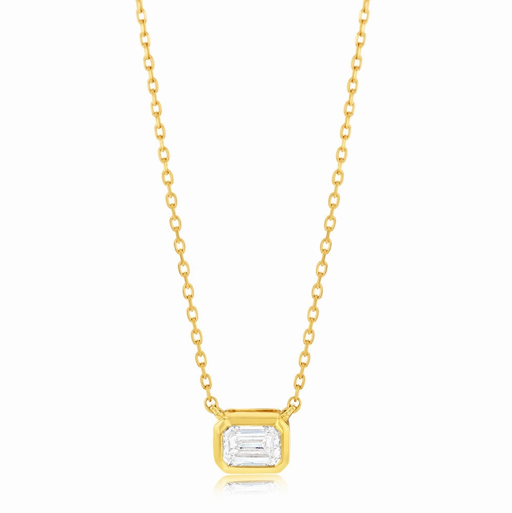 Luminesce Lab Grown 9ct Yellow Gold 1/5 Carat Diamond Emerald Shaped Bezel Pendant