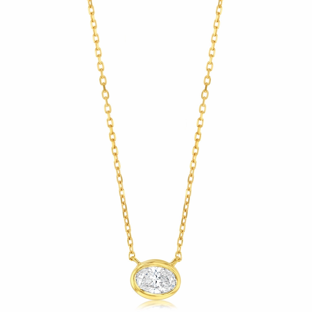 Luminesce Lab Grown 9ct Yellow Gold 1/5 Carat Diamond Oval Shaped Bezel Pendant