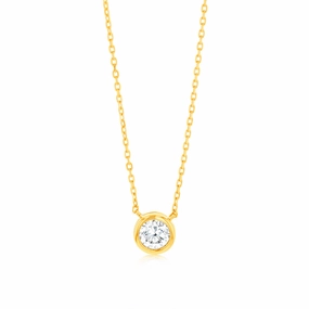 Luminesce Lab Grown 9ct Yellow Gold 1/5 Carat Diamond Round Shaped Bezel Pendant Chain Included