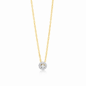 Luminesce Lab Grown 9ct Yellow Gold Diamond Halo Pendant on 45cm Chain