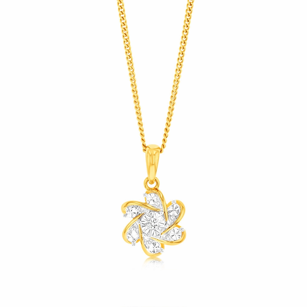 Luminesce Lab Grown 9ct Yellow Gold Flower Shaped with Single Small Diamond