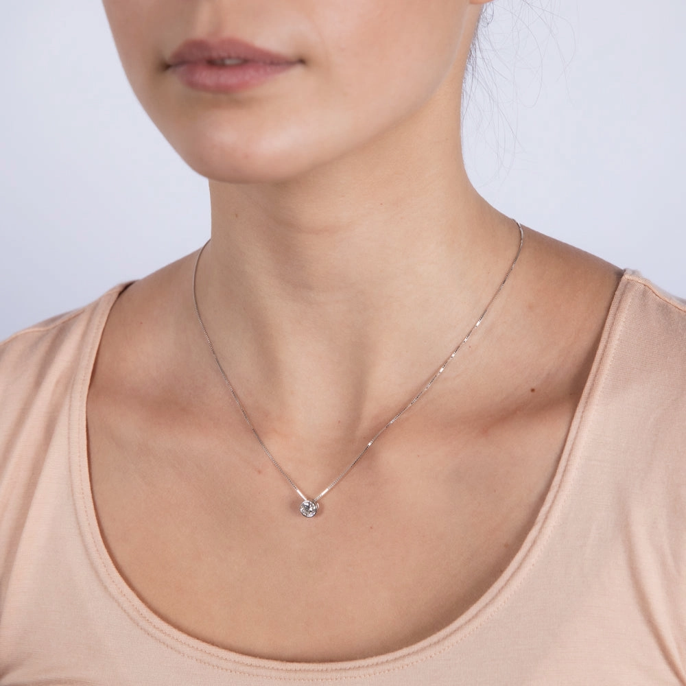 Luminesce Lab Grown Bezel Pendant in 3/4 Carat Diamond with Silver Slider Chain