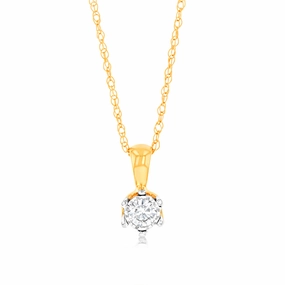 Luminesce Lab Grown Diamond 6 Claw Solitaire Pendant in 9ct Yellow Gold With Chain