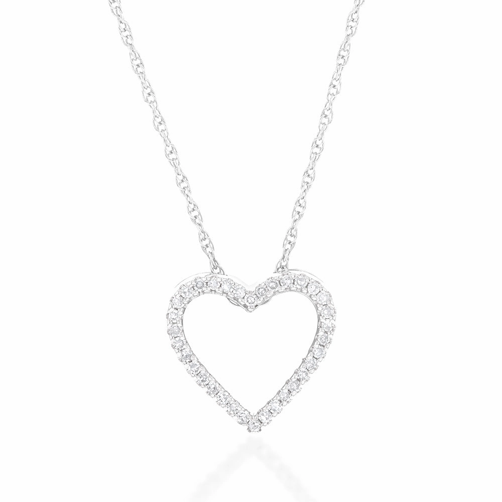 Luminesce Lab Grown Sterling Silver 0.10 Carat Diamond Heart Pendant with 34 Diamonds