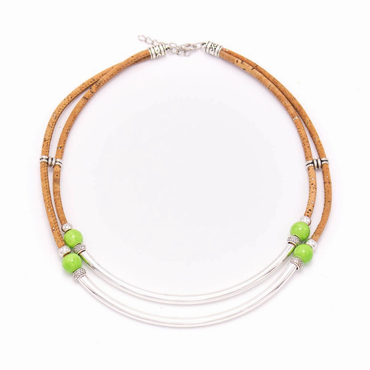 Natural &Silver tube Multi-stranded Cork Necklace N-166-MIX-5