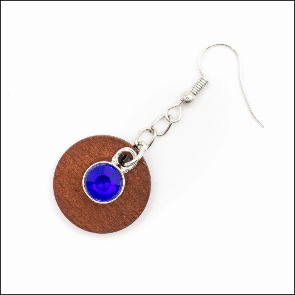 Natural Brown round pendant and blue rhinestone earrings -ER-088