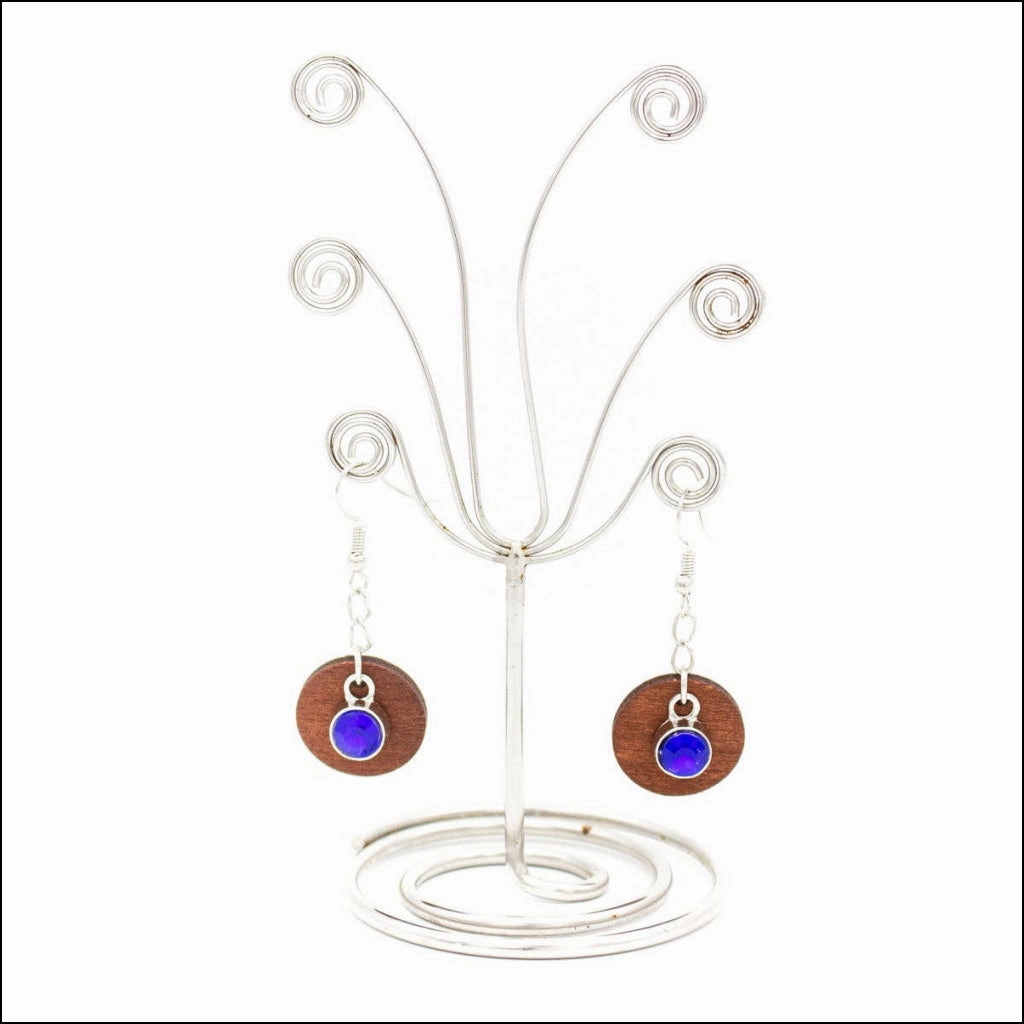 Natural Brown round pendant and blue rhinestone earrings -ER-088