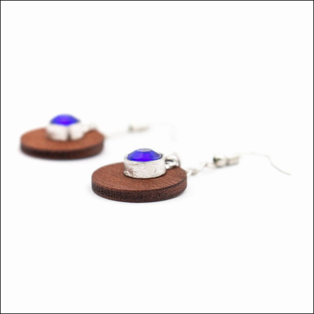 Natural Brown round pendant and blue rhinestone earrings -ER-088