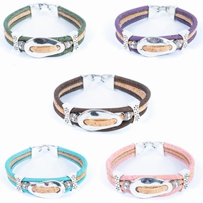 Natural Cork and  Alloy accessories Handmade Women's cork Bracelet BR-494-MIX-5