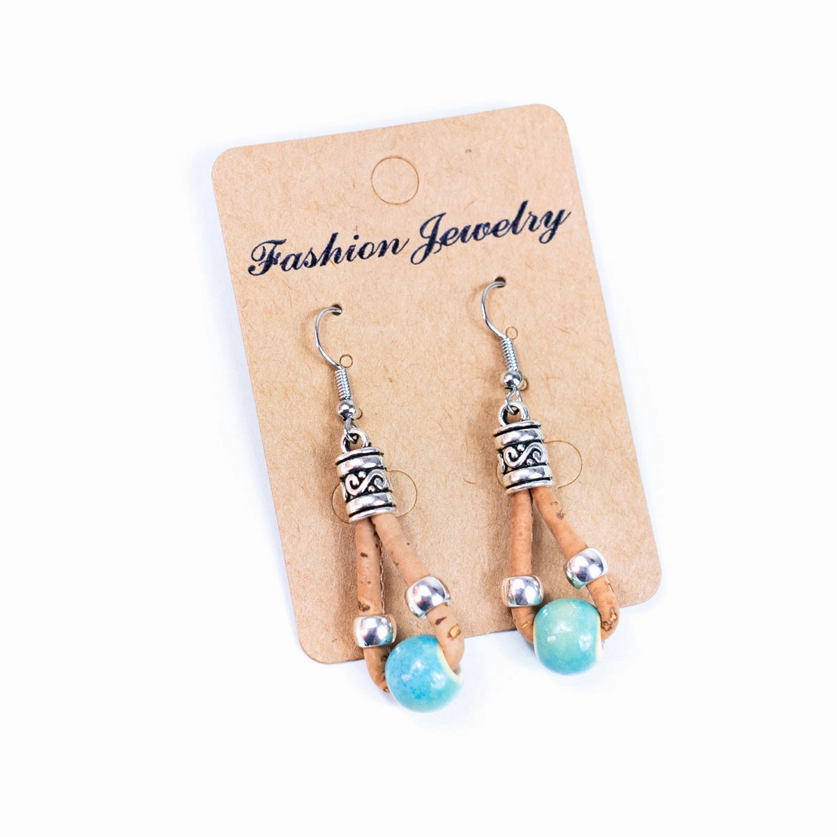 Natural cork and colorful ceramic beads handmade women's earrings-ER-150-MIX-5