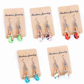 Natural cork and colorful ceramic beads handmade women's earrings-ER-151-MIX-5