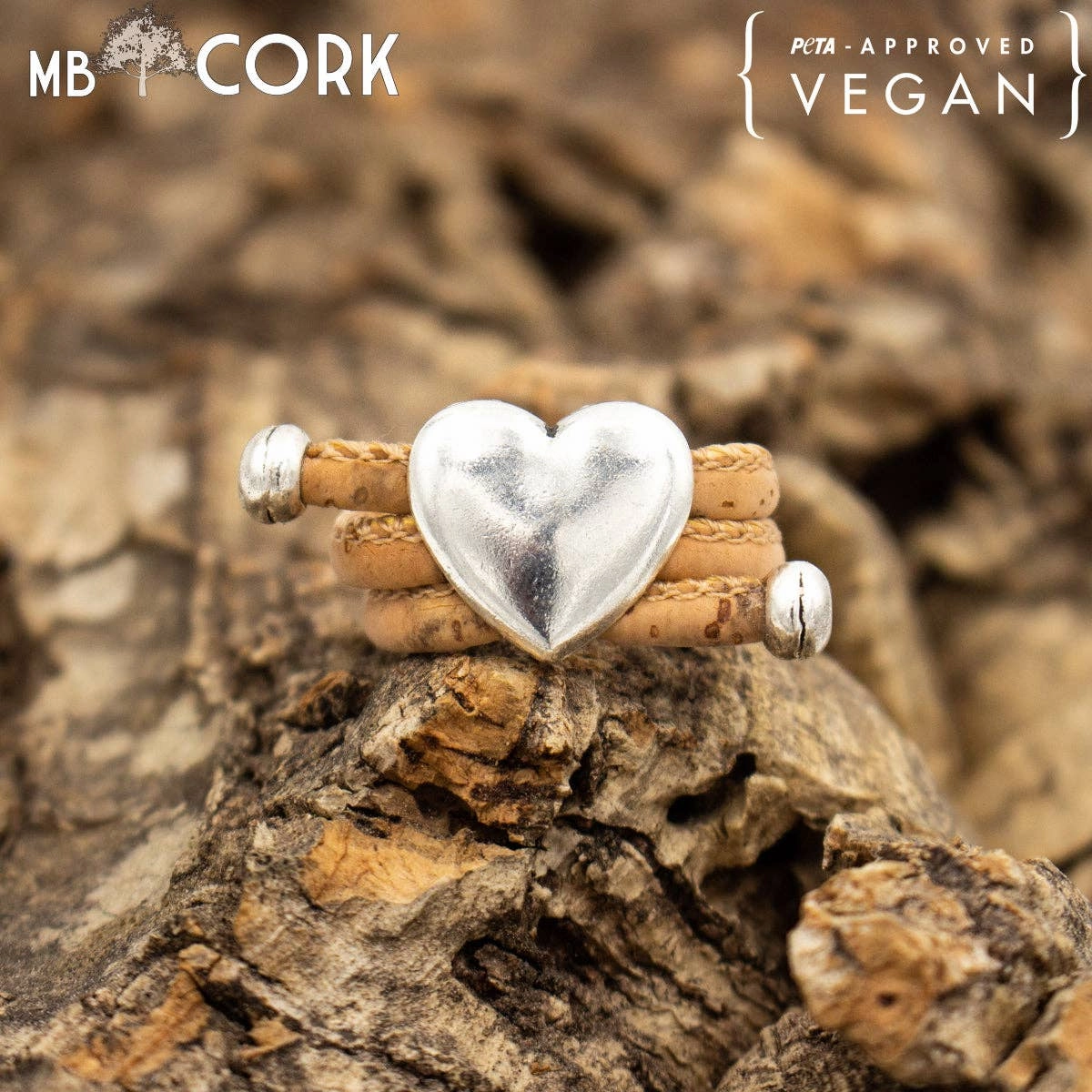 Natural Cork and Heart Fittings Handmade Ring  RW-034-A-10