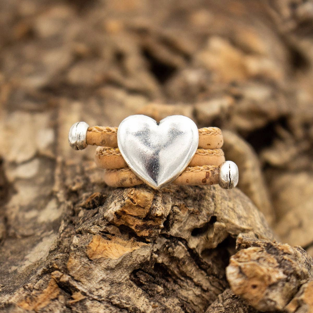 Natural Cork and Heart Fittings Handmade Ring  RW-034-A-10