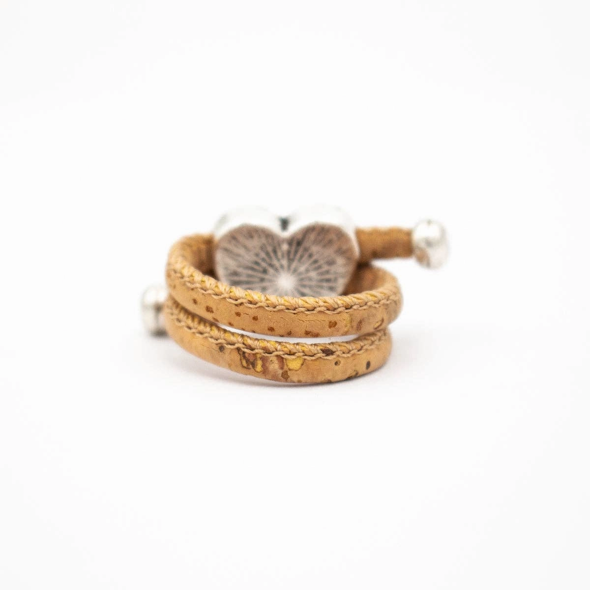 Natural Cork and Heart Fittings Handmade Ring  RW-034-A-10