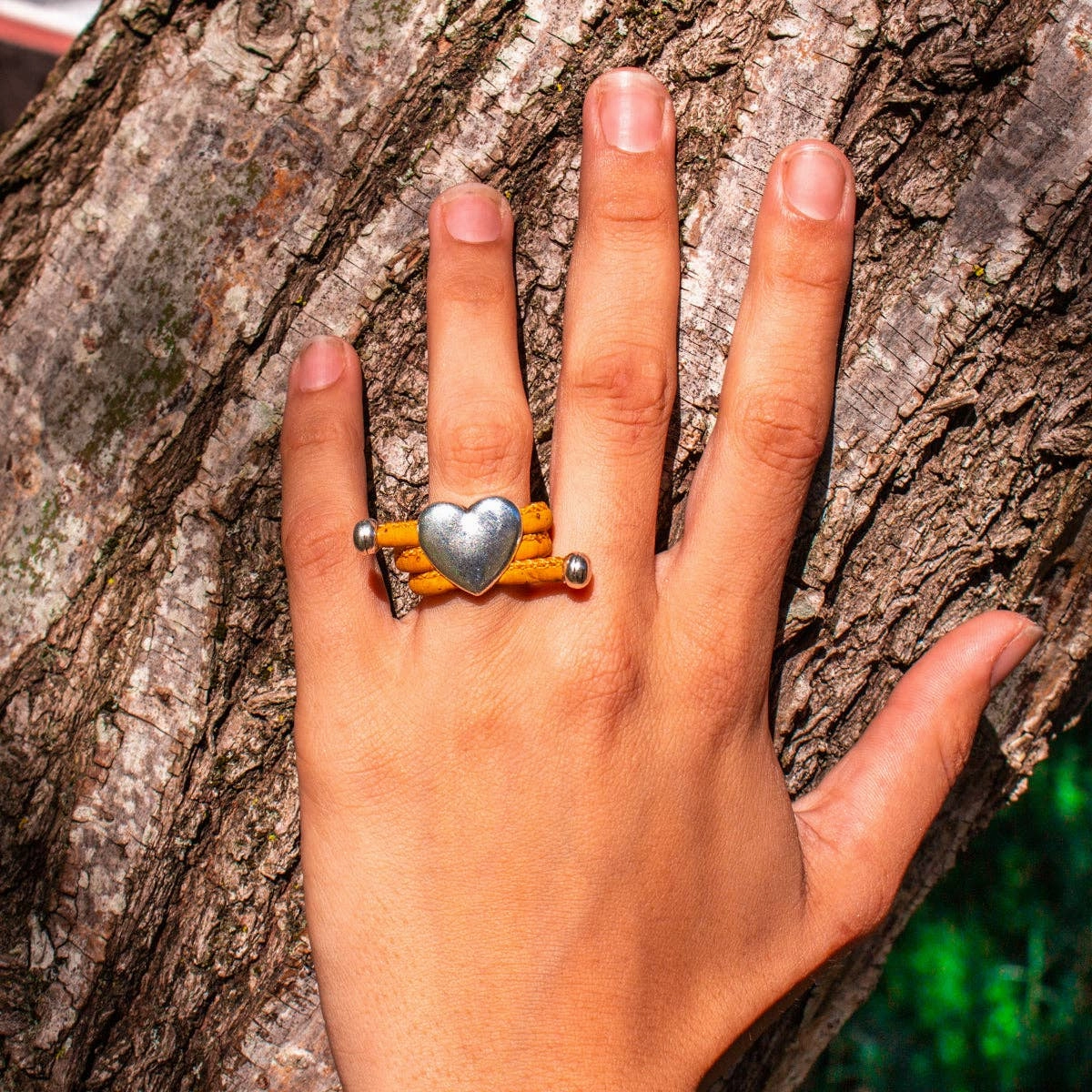 Natural Cork and Heart Fittings Handmade Ring  RW-034-A-10