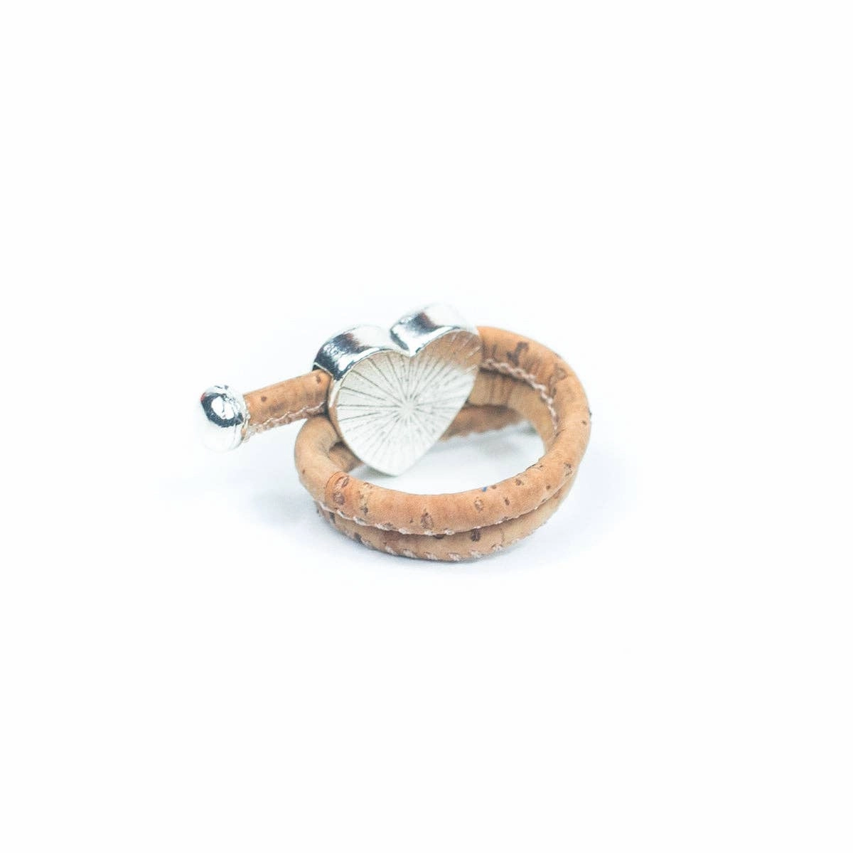 Natural Cork and Heart Fittings Handmade Ring RW-034-MIX-10
