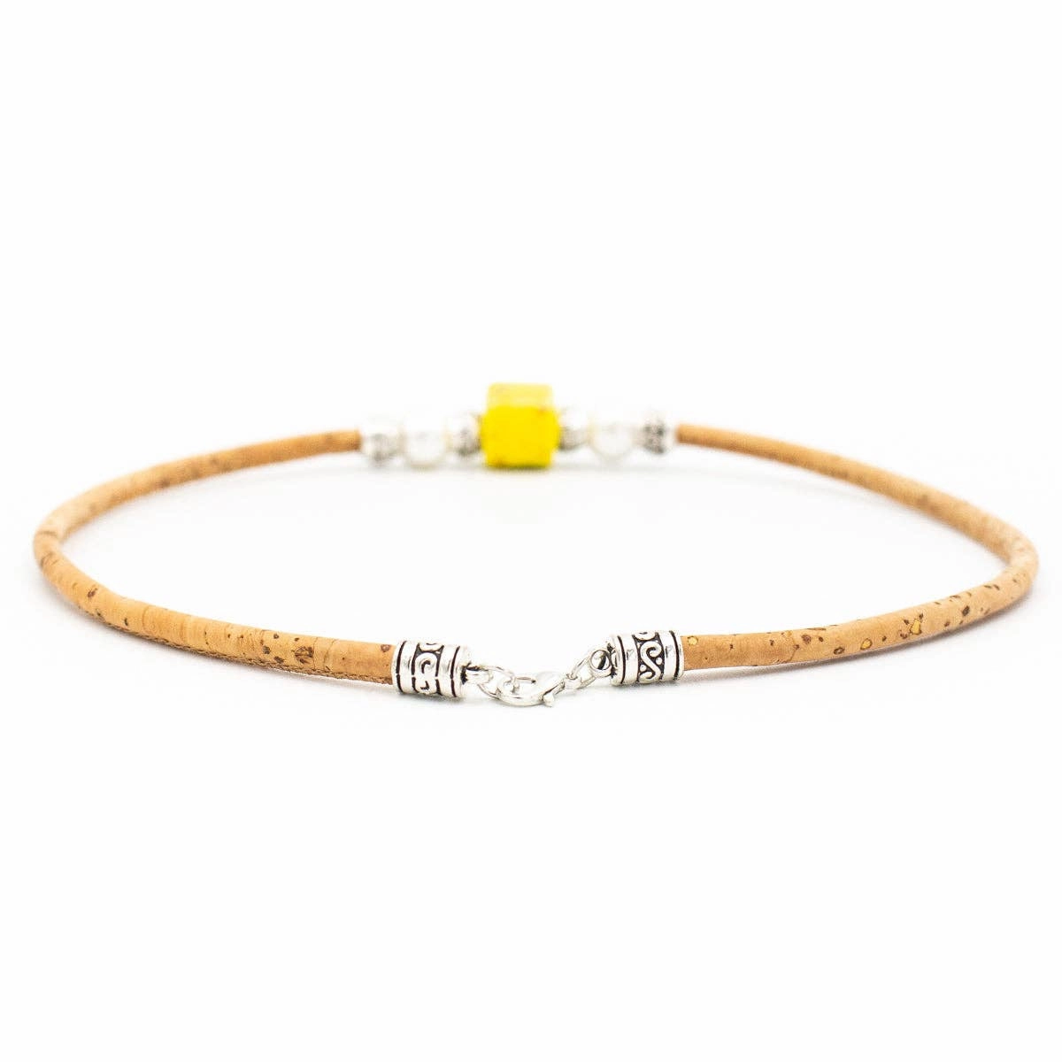 Natural cork and yellow porcelain bead necklace N-187