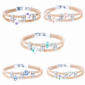 Natural cork cord  alloy accessories handmade women's bracelet BR-421-MIX-5