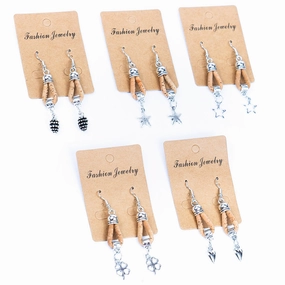 natural cork cord and  5 styles of small pendants handmade earrings-ER-181-MIX-5