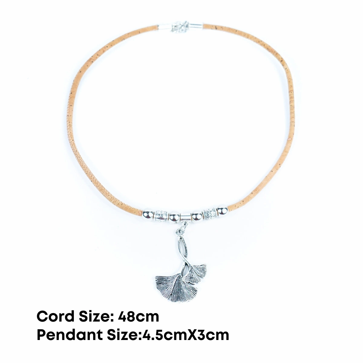 Natural cork cord and a unique ginkgo leaf shape Pendant handmade women's fashion necklace NE-1075-5