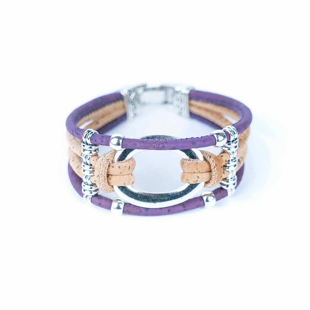 Natural cork cord and alloy hardware ring handmade women's fashion bracelet BR-459-MIX-5