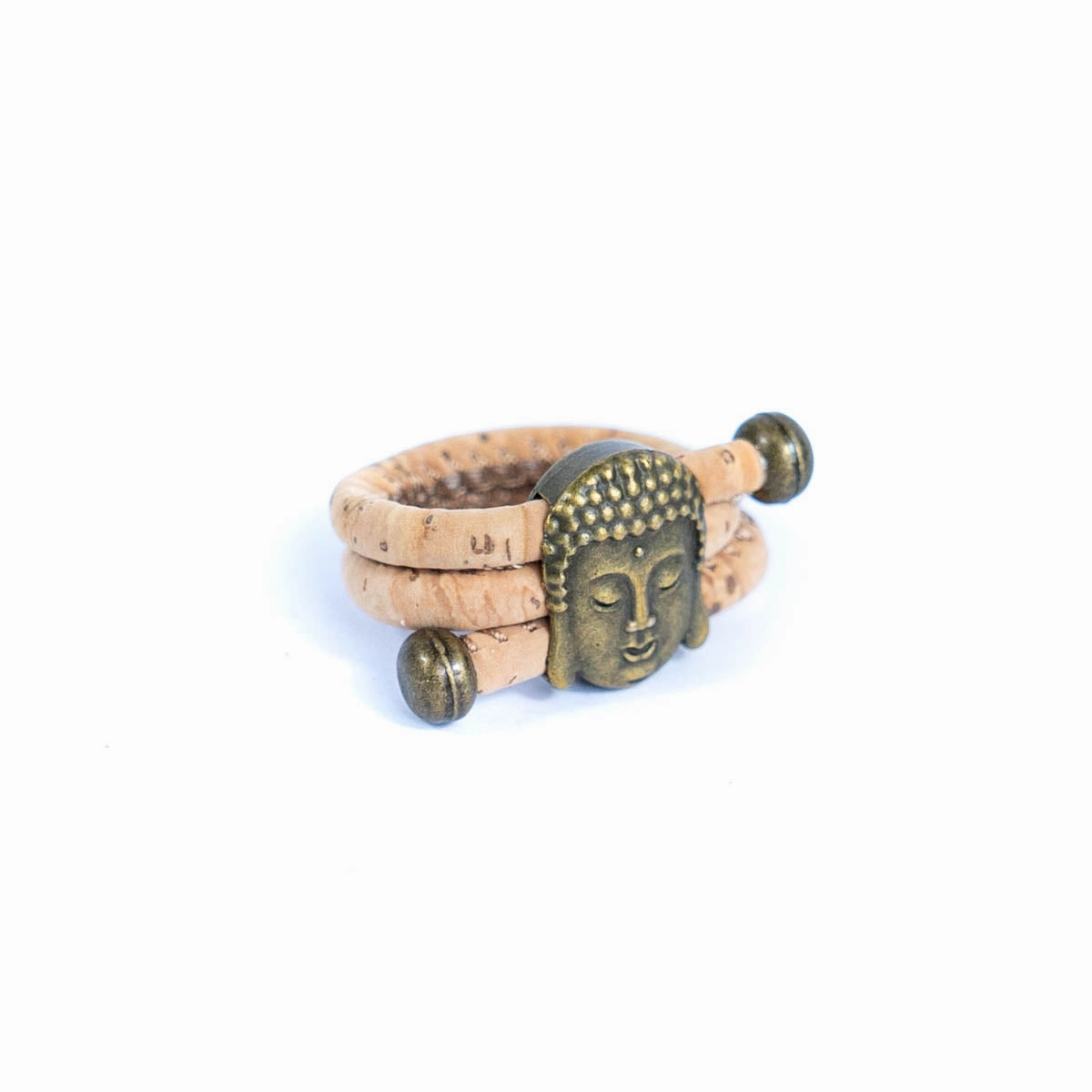Natural cork cord and bronze Buddha head alloy hardware handmade women's ring  RW-043-A-10