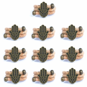 Natural cork cord and bronze Hand of Fatima alloy hardware handmade women's ring  RW-047-A-10