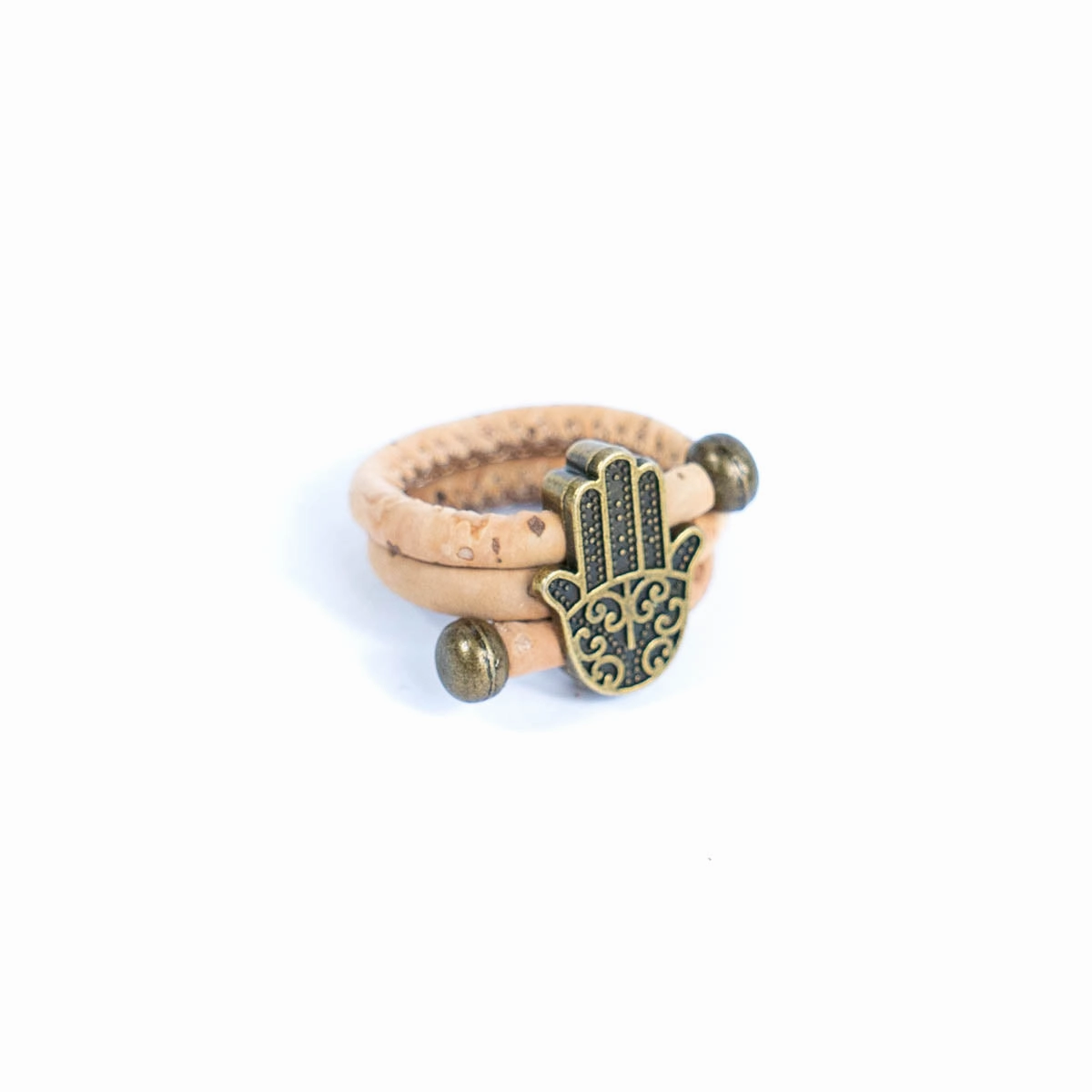 Natural cork cord and bronze Hand of Fatima alloy hardware handmade women's ring  RW-047-A-10