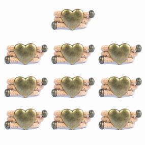 Natural cork cord and bronze heart alloy hardware handmade women's ring  RW-045-A-10