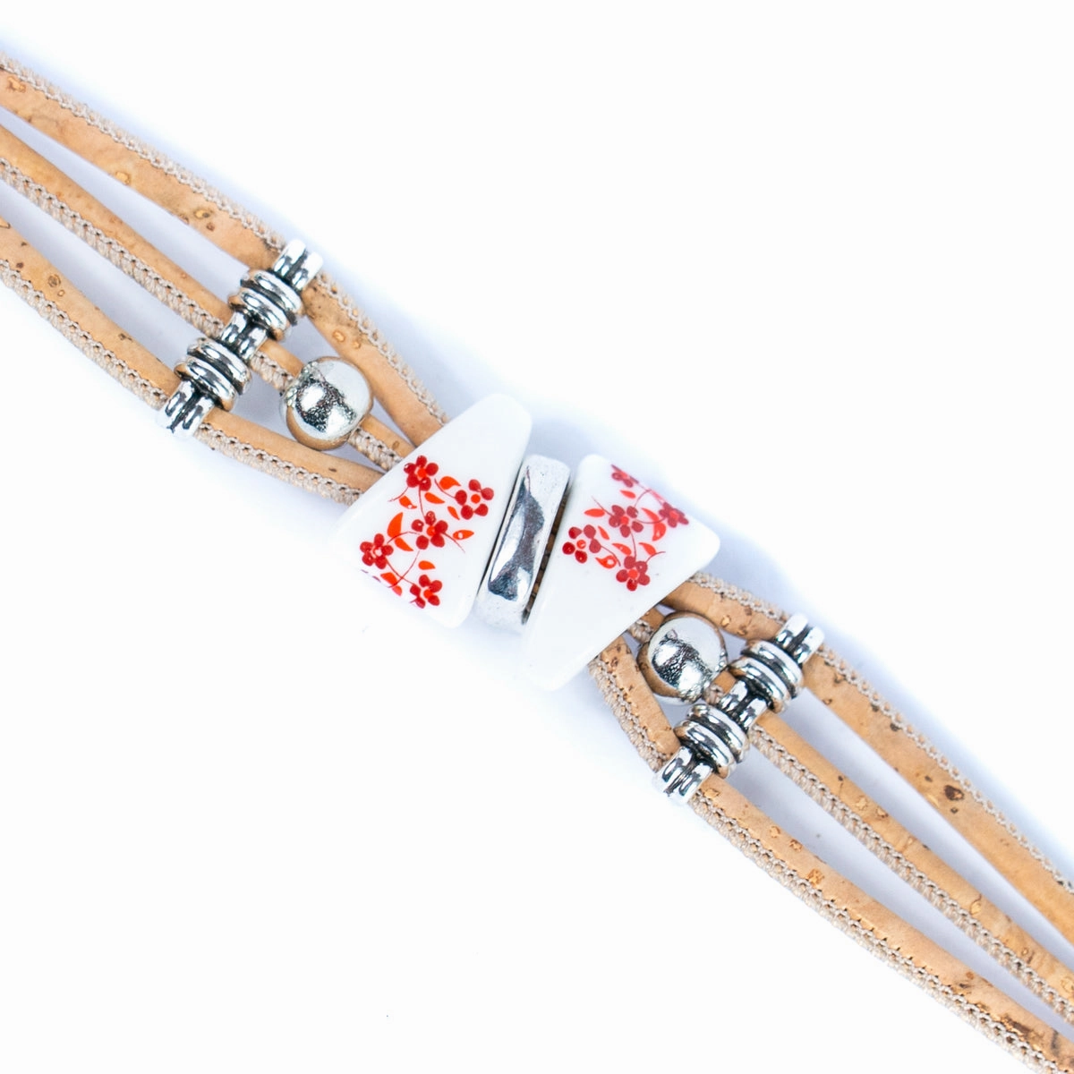 Natural cork cord and ceramic beads handmade bracelet and earring sets SET-084-MIX-5
