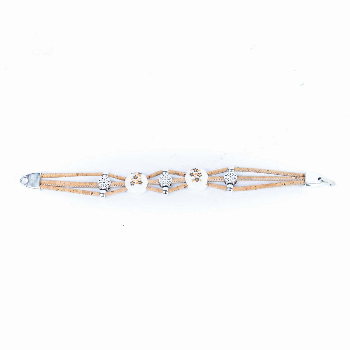 Natural cork cord and ceramic beads handmade bracelet and earring sets SET-085-MIX-5