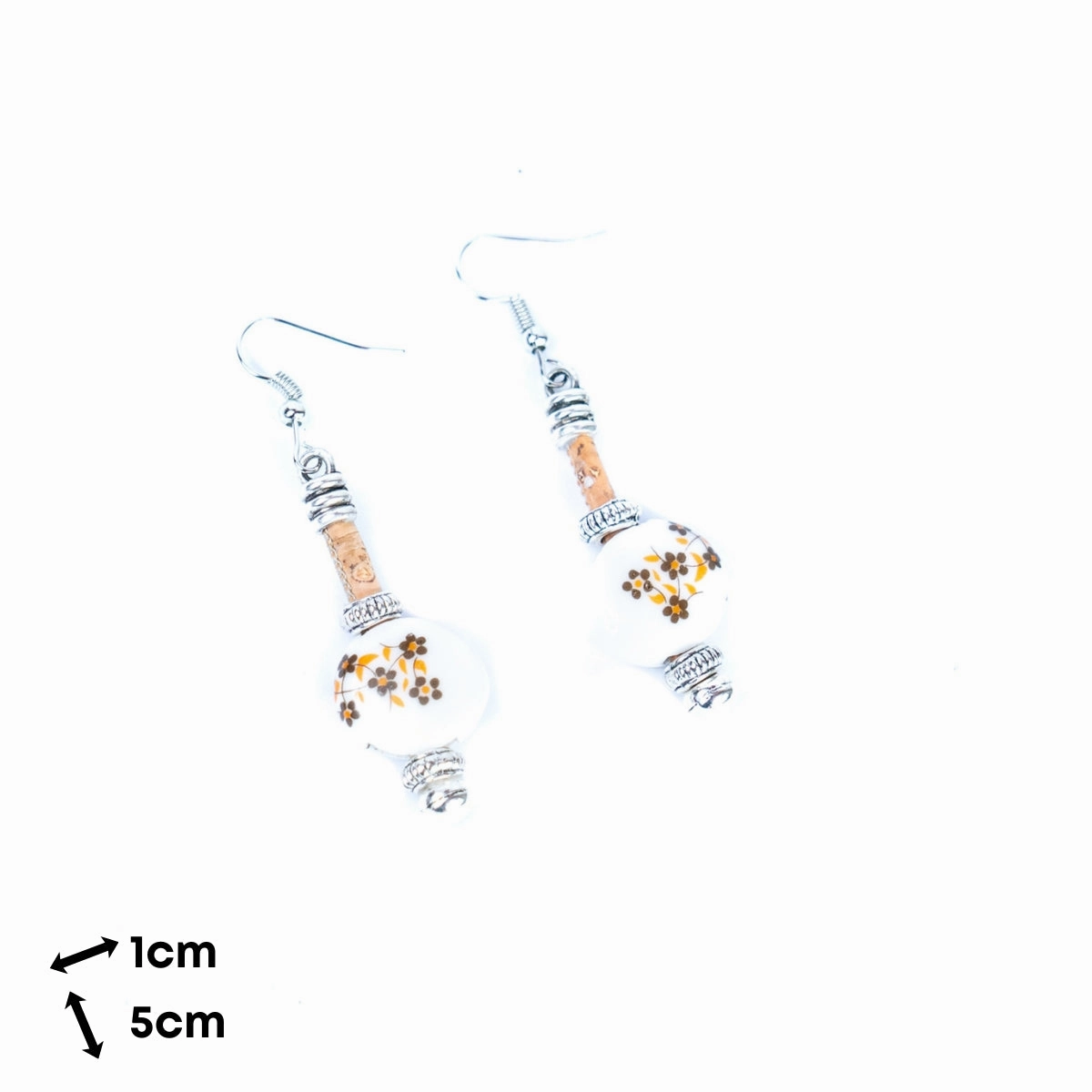 Natural cork cord and ceramic beads handmade bracelet and earring sets SET-085-MIX-5