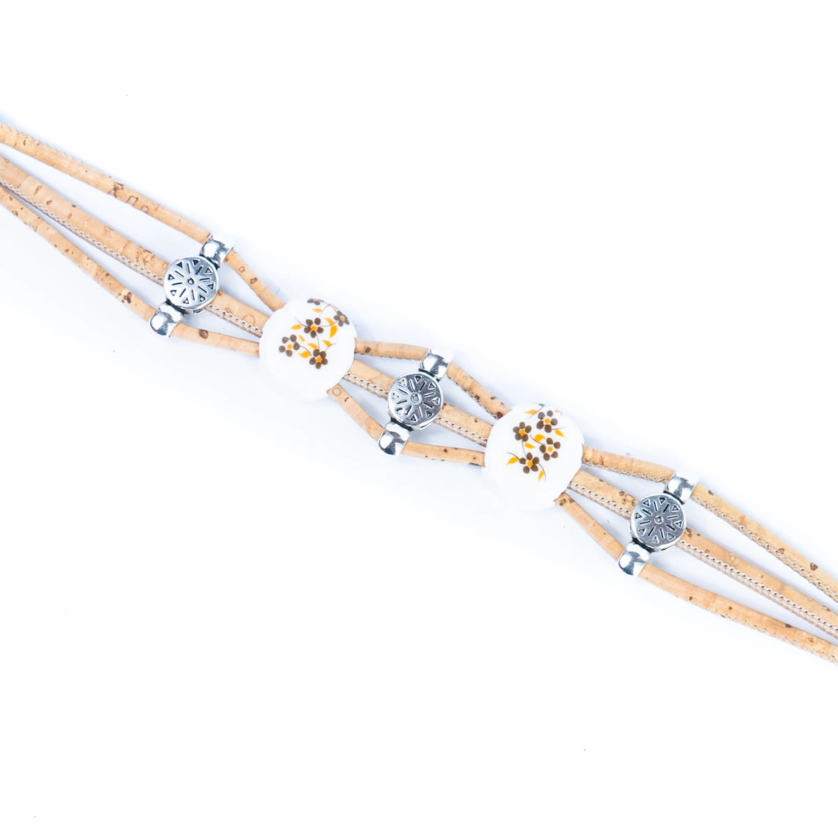 Natural cork cord and ceramic beads handmade bracelet and earring sets SET-085-MIX-5