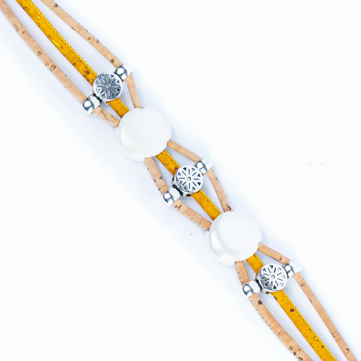 Natural cork cord and ceramic beads handmade bracelet and earring sets SET-086-MIX-5