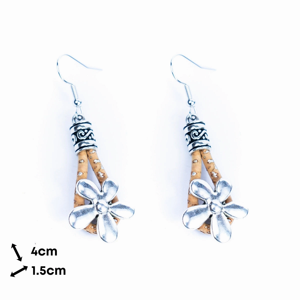 natural cork cord and  flowers pendants handmade earrings-ER-187-5